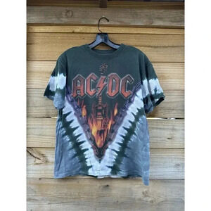 Awesome Vintage 90s AC/DC  Hells Bells Liquid Blue Tie Dye T Shirt Single Stitch